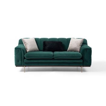 Canapea fixa tapitat cu stofa, 2 locuri Rosalina Verde, l188xA97xH78 cm