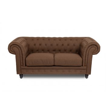 Canapea fixa tapitata cu stofa, 2 locuri Chesterfield All Brown, l192xA95xH76 cm