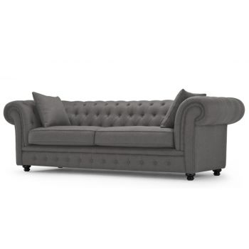 Canapea fixa tapitata cu stofa, 3 locuri Chesterfield All Gri, l216xA95xH76 cm