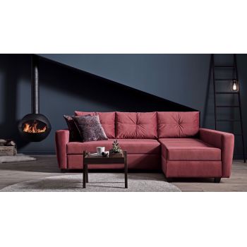 Coltar extensibil cu lada de depozitare, cu sezlong pe dreapta Matera Burgundy, l232xA149xH81 cm