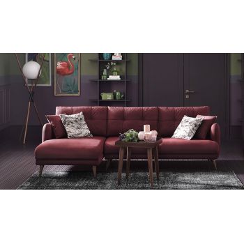 Coltar extensibil tapitat cu stofa, cu sezlong pe stanga Sante Burgundy, l250xA155xH75 cm