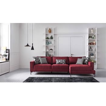 Coltar fix tapitat cu stofa, cu sezlong pe dreapta Hector Burgundy, l344xA114xH85 cm Coltar fix tapitat cu stofa, cu sezlong pe dreapta Hector Burgundy, l344xA114xH85 cm