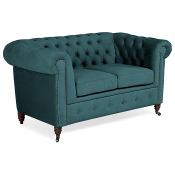 Canapea 2 locuri Kalatzerka, Chesterfield Bluegreen Turquoise Velvet, 150x86x80 cm - Kalatzerka, Albastru