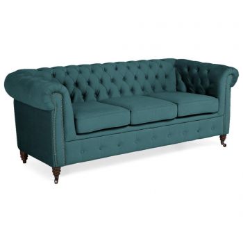 Canapea 3 locuri Kalatzerka, Chesterfield Bluegreen Turquoise Velvet, 203x86x80 cm - Kalatzerka, Albastru