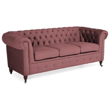 Canapea 3 locuri Kalatzerka, Chesterfield Rust Pink Velvet, roz, 203x86x80 cm - Kalatzerka, Roz