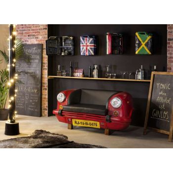 Canapea auto Swaraj, 74x73x155 cm, metal/ecopiele, rosu/negru Canapea auto Swaraj, 74x73x155 cm, metal/ecopiele, rosu/negru