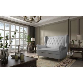 Canapea de 2 locuri Aros Grey, 103x90x150 cm, spuma/ lemn/ poliester, gri