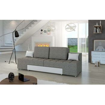 Canapea extensibilă Alessia Grey White, 85x98x260 cm, spuma/ lemn/ plastic/ poliester/ pvc, gri/ alb
