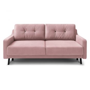 Canapea extensibilă cu 3 locuri, catifea Bobochic Paris Torp, roz deschis