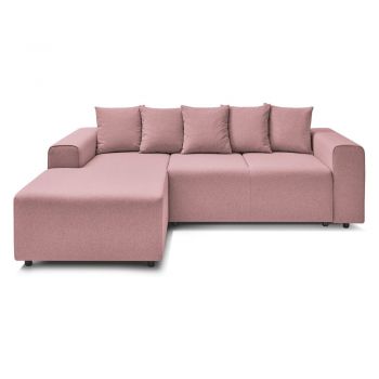 Canapea extensibilă cu extensie pe partea stângă Bobochic Paris Faro, roz deschis