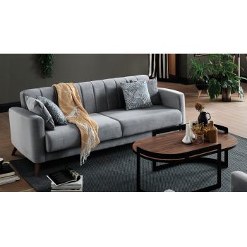Canapea extensibila cu lada de depozitare, tapitata cu stofa, 3 locuri Loft Velvet Gri, l228xA88,5xH80 cm