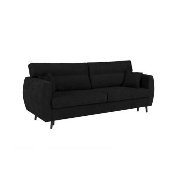 Canapea extensibilă cu spațiu de depozitare Brisbane, 3 locuri, negru, 231x98x95 cm