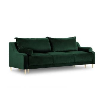 Canapea extensibilă cu spațiu de depozitare Lea, 3 locuri, verde, 215x94x90 cm