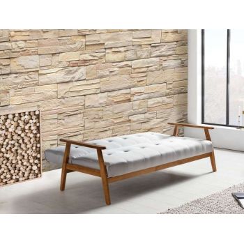 Canapea extensibilă Erin, 81x85x190 cm, lemn/ textil, maro/ gri deschis