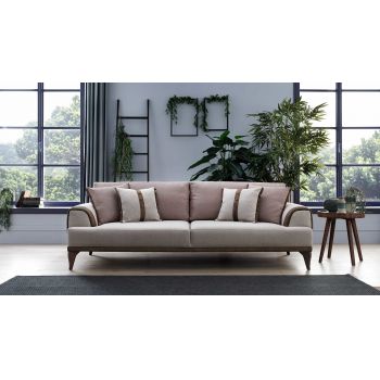 Canapea extensibila tapitata cu stofa, 3 locuri Mira Bej, l244xA100xH78 cm