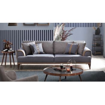 Canapea extensibila tapitata cu stofa, 3 locuri Mira Gri, l244xA100xH78 cm