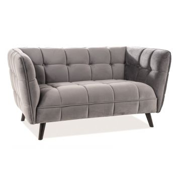 Canapea fixa tapitata cu stofa, 2 locuri Bellamy Velvet Gri / Wenge, l145xA85xH78 cm