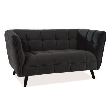 Canapea fixa tapitata cu stofa, 2 locuri Bellamy Velvet Negru / Wenge, l145xA85xH78 cm