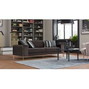 Canapea tapitata cu stofa, 3 locuri, cu functie sleep pentru 1 persoana Adel Maro inchis, l230xA97xH80 cm