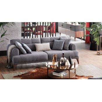 Canapea tapitata cu stofa, 3 locuri, cu functie sleep pentru 1 persoana Madrid Gri, l231xA102xH80 cm