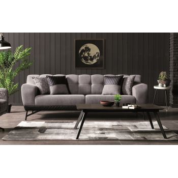 Canapea tapitata cu stofa si piele ecologica, 3 locuri, cu functie sleep pentru 1 persoana Miranda Gri K1, l230xA96xH82 cm