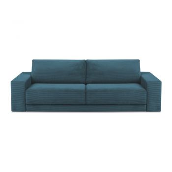 Canapea turcoaz extensibilă cu tapițerie din catifea reiată 250 cm Donatella – Milo Casa