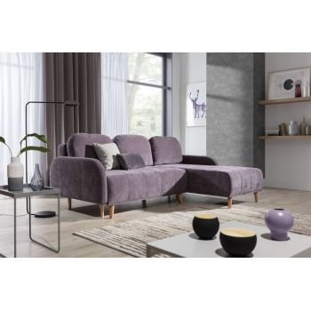 Coltar Domino Extensibil cu Arcuri Ondulate si Spuma Poliuretanica, Sezlong pe Dreapta, Suprafata de Dormit 200x145 cm, Perne Incluse, l230xA163xH88 cm