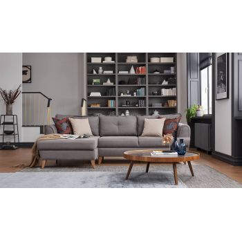 Coltar extensibil cu lada de depozitare, cu sezlong pe stanga Cosmo Gri, l260xA147xH88 cm