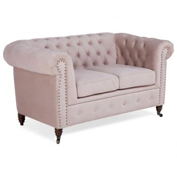 Canapea 2 locuri Kalatzerka, Chesterfield Light Pink Jasmine Velvet, 150x86x80 cm - Kalatzerka, Roz