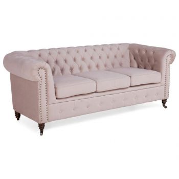 Canapea 3 locuri Chesterfield Light Pink Jasmine Velvet - Kalatzerka, Roz