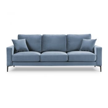 Canapea cu tapițerie din catifea Kooko Home Harmony, 220 cm, albastru deschis