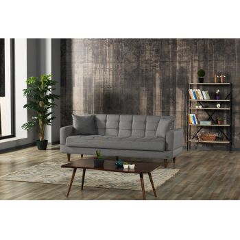 Canapea extensibila cu lada de depozitare, tapitata cu stofa 3 locuri New Jersey Gri, l220xA84xH86 cm
