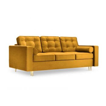 Canapea extensibilă Williams stil scandinav, 95x100x225 cm, catifea/ metal / lemn de pin/ pal/ placaj, galben