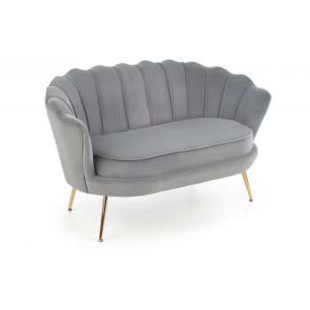 Canapea fixa tapitata cu stofa, 2 locuri Amory XL Velvet Gri / Auriu, l133xA77xH77 cm
