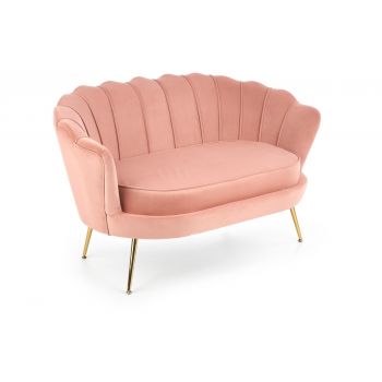 Canapea fixa tapitata cu stofa, 2 locuri Amory XL Velvet Roz Deschis / Auriu, l133xA77xH77 cm