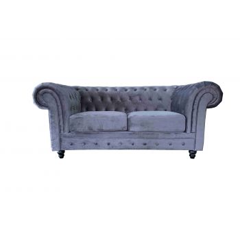 Canapea fixa tapitata cu stofa, 2 locuri Chesterfield All Grey, l192xA95xH76 cm
