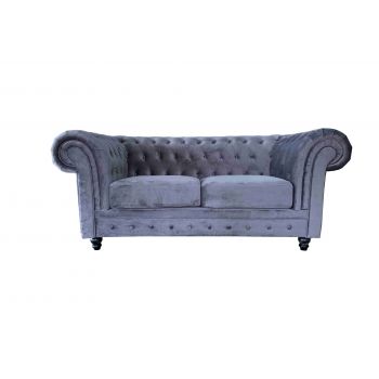 Canapea fixa tapitata cu stofa, 2 locuri Chesterfield All Grey, l192xA95xH76 cm Canapea fixa tapitata cu stofa, 2 locuri Chesterfield All Grey, l192xA95xH76 cm