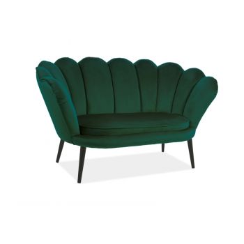 Canapea fixa tapitata cu stofa, 2 locuri Magnolia II Velvet Verde / Wenge, l152xA85xH87 cm