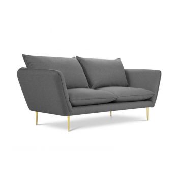 Canapea stil scandinav Vannesa 3 locuri, 96x90x205 cm, stofa/ metal/ lemn de pin/ pal/ placaj, gri