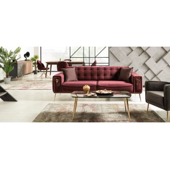 Canapea tapitata cu stofa, 3 locuri, cu functie sleep pentru 1 persoana Pietro Burgundy K1, l226xA95xH84 cm