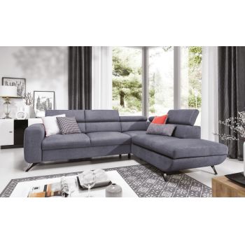 Coltar Aratos Pulse 71 Extensibil cu Arcuri Ondulate si Spuma Poliuretanica, Sezlong pe Dreapta, Suprafata de Dormit 205x135 cm, tapitat cu Stofa, cu Lada de Depozitare, Tetiere Reglabile, l275xA225xH76-96 cm