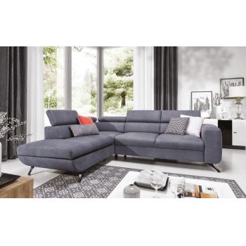 Coltar Aratos Pulse 71 Extensibil cu Arcuri Ondulate si Spuma Poliuretanica, Sezlong pe Stanga, Suprafata de Dormit 205x135 cm, tapitat cu Stofa, cu Lada de Depozitare, Tetiere Reglabile, l275xA225xH76-96 cm