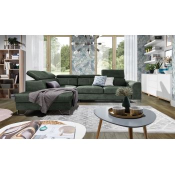 Coltar Astino Kingstone 7/Cayenne 1115 Extensibil cu Arcuri Ondulate si Spuma Poliuretanica, Sezlong pe Stanga, Suprafata de Dormit 200x120 cm, tapitat cu Stofa, cu Lada de Depozitare, Tetiere Reglabile, l280xA225xH77-95 cm