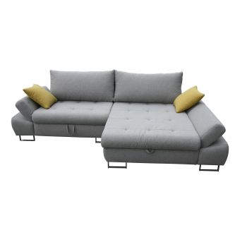 Coltar Greice Milton 14 Extensibil cu Arcuri Ondulate si Spuma Poliuretanica, Sezlong pe Dreapta, Suprafata de Dormit 220x190 cm, tapitat cu Stofa Water Repellent, cu Lada de Depozitare, Perne Incluse, l254xA168xH77 cm