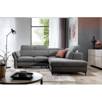 Coltar Meranis Camelia 4501 Extensibil cu Arcuri Ondulate si Spuma Poliuretanica, Sezlong pe Dreapta, Suprafata de Dormit 170x120 cm, tapitat cu Stofa, cu Lada de Depozitare, Tetiere si Cotiere Reglabile, l245xA224xH80-94 cm