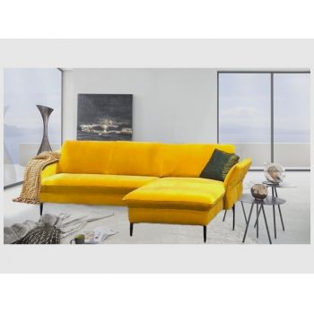 Coltar Vinis Aurora Yellow Fix cu Arcuri Ondulate si Spuma Poliuretanica, Sezlong pe Dreapta, tapitat cu Stofa Water Repellent/Petproof, Tetiere si Cotiere Reglabile, l235xA165xH78-112 cm