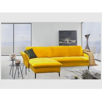 Coltar Vinis Aurora Yellow Fix cu Arcuri Ondulate si Spuma Poliuretanica, Sezlong pe Stanga, tapitat cu Stofa Water Repellent/Petproof, Tetiere si Cotiere Reglabile, l235xA165xH78-112 cm