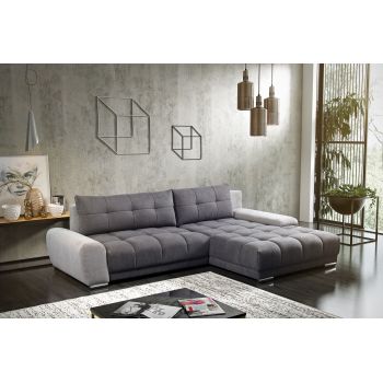 Coltar Wavenis Soro 97/90 Extensibil cu Arcuri Ondulate si Spuma Poliuretanica, Sezlong pe Dreapta, Suprafata de Dormit 248x135 cm, tapitat cu Stofa, cu Lada de Depozitare, Perne Incluse, l281xA189xH74 cm