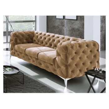 Canapea 3 locuri Ropez, Chesterfield Chelsea Beige, 243x97x73 cm - ROPEZ, Crem,Verde