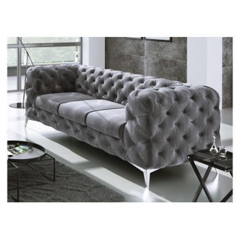 Canapea 3 locuri Ropez, Chesterfield Chelsea Gray, gri, 243x97x73 cm - ROPEZ, Crem,Verde